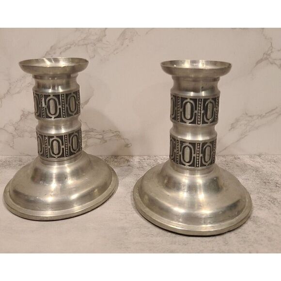 Vintage Mid-Century Modern Selandia Pewter Candlestick Norway Pair 4.25" GUC - Picture 4 of 11